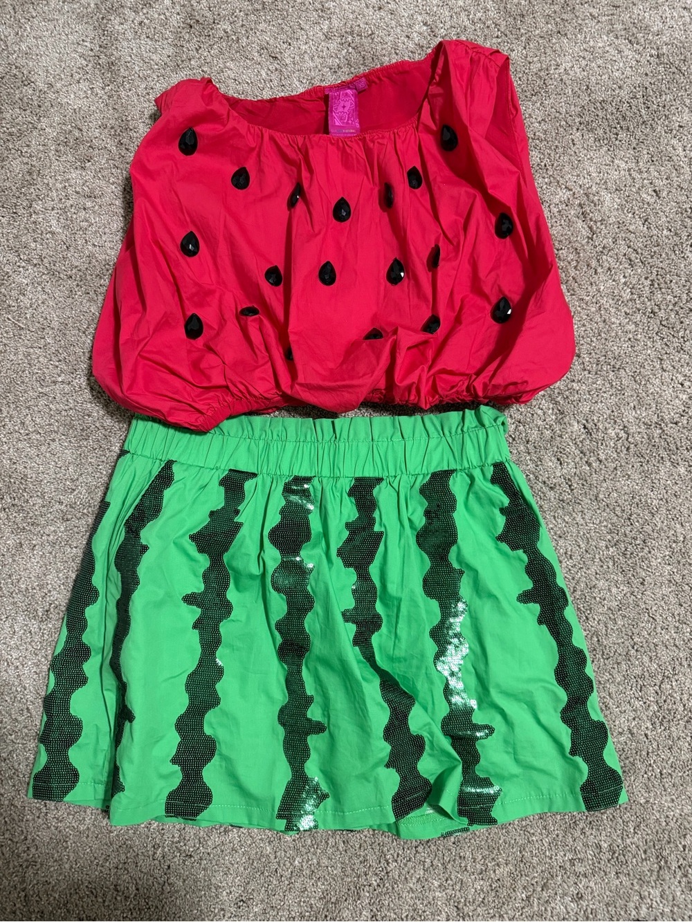 Queen of Sparkles Watermelon Skort and Top Set - Bright Pink & Green